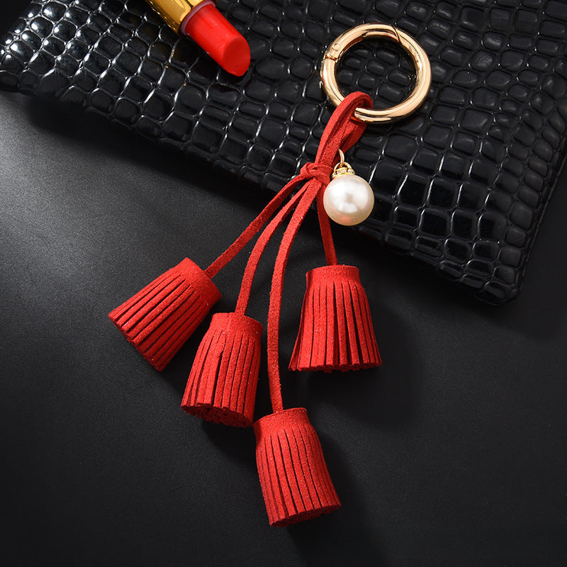 Wholesale Diamond Pearl Leather Tassel Keychain